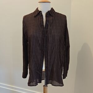 Women's Max Studio Sheer Brown Striped Shirt
